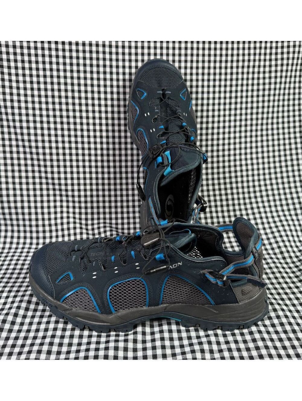 Salomon Techamphibian 3 Men's 9.5 Blue Black Water Hiking Shoes Quicklace Y2K